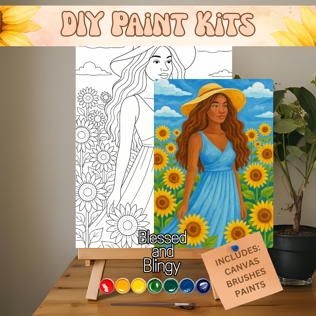 Serenity in a Sunflower Field β DIY Canvas Painting Kit for Relaxation & Self Care
