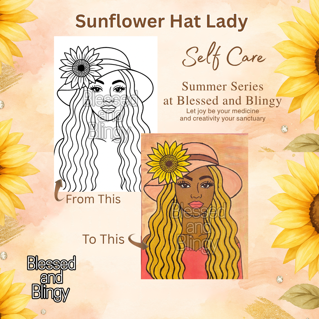 Sunflower Hat Lady – DIY Canvas Painting Kit for Relaxation & Self Care