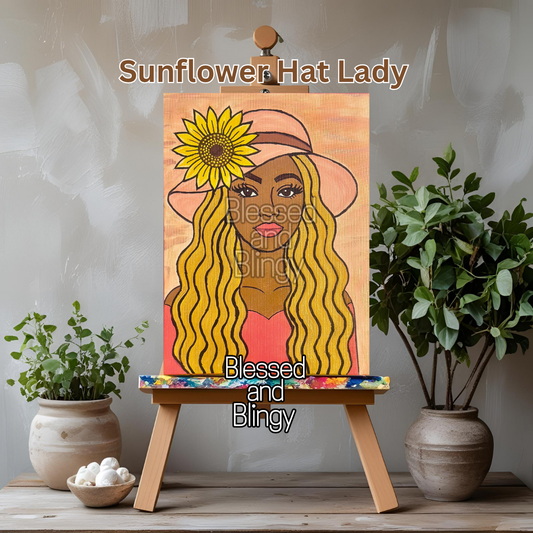 Sunflower Hat Lady – DIY Canvas Painting Kit for Relaxation & Self Care