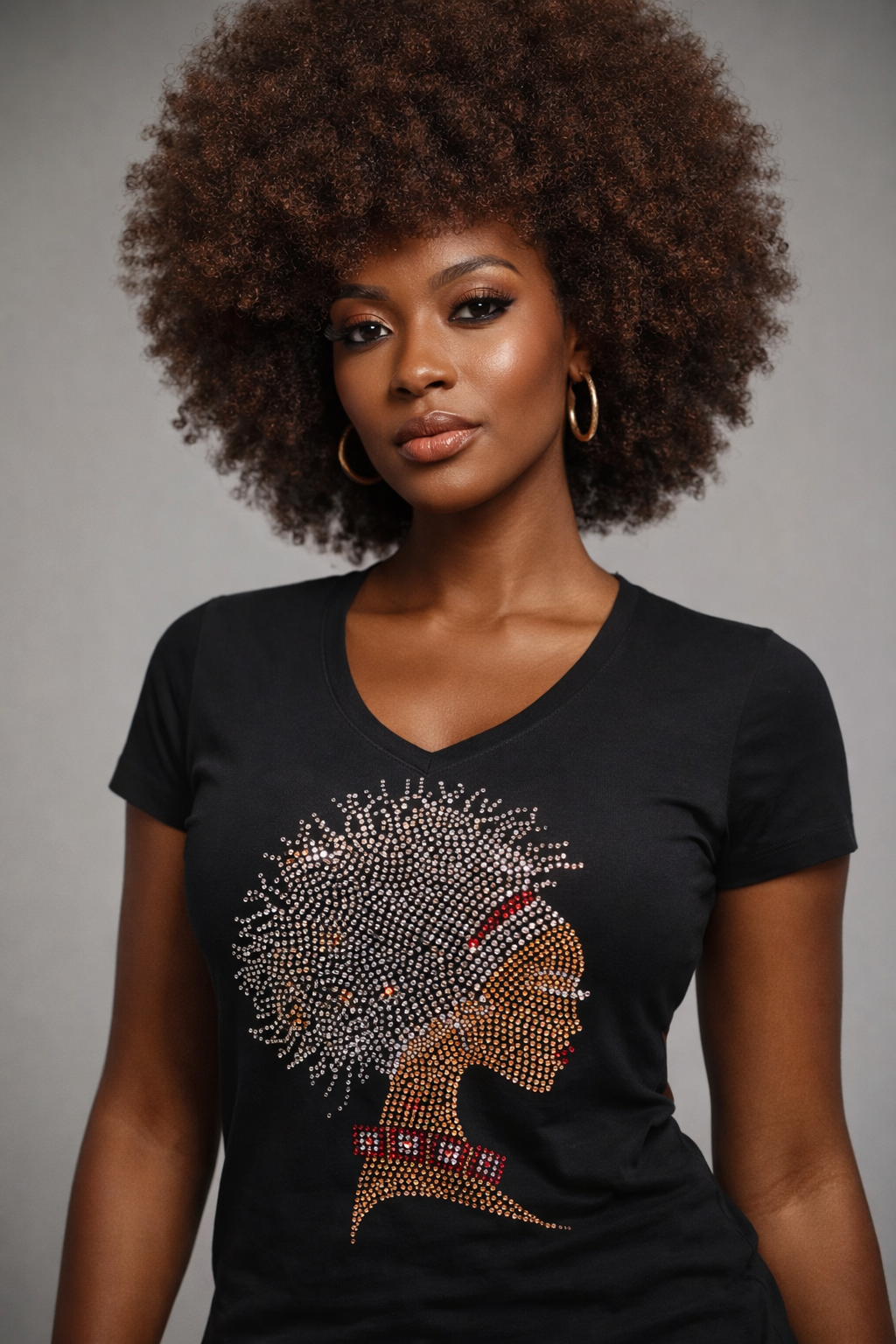 Wild Afro Lady Rhinestone Bling T-Shirt – Brown Skin Beauty