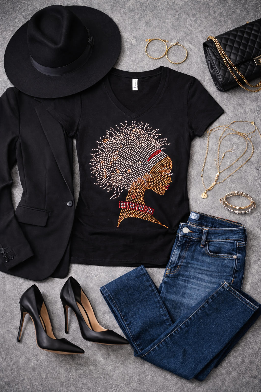 Wild Afro Lady Rhinestone Bling T-Shirt – Brown Skin Beauty