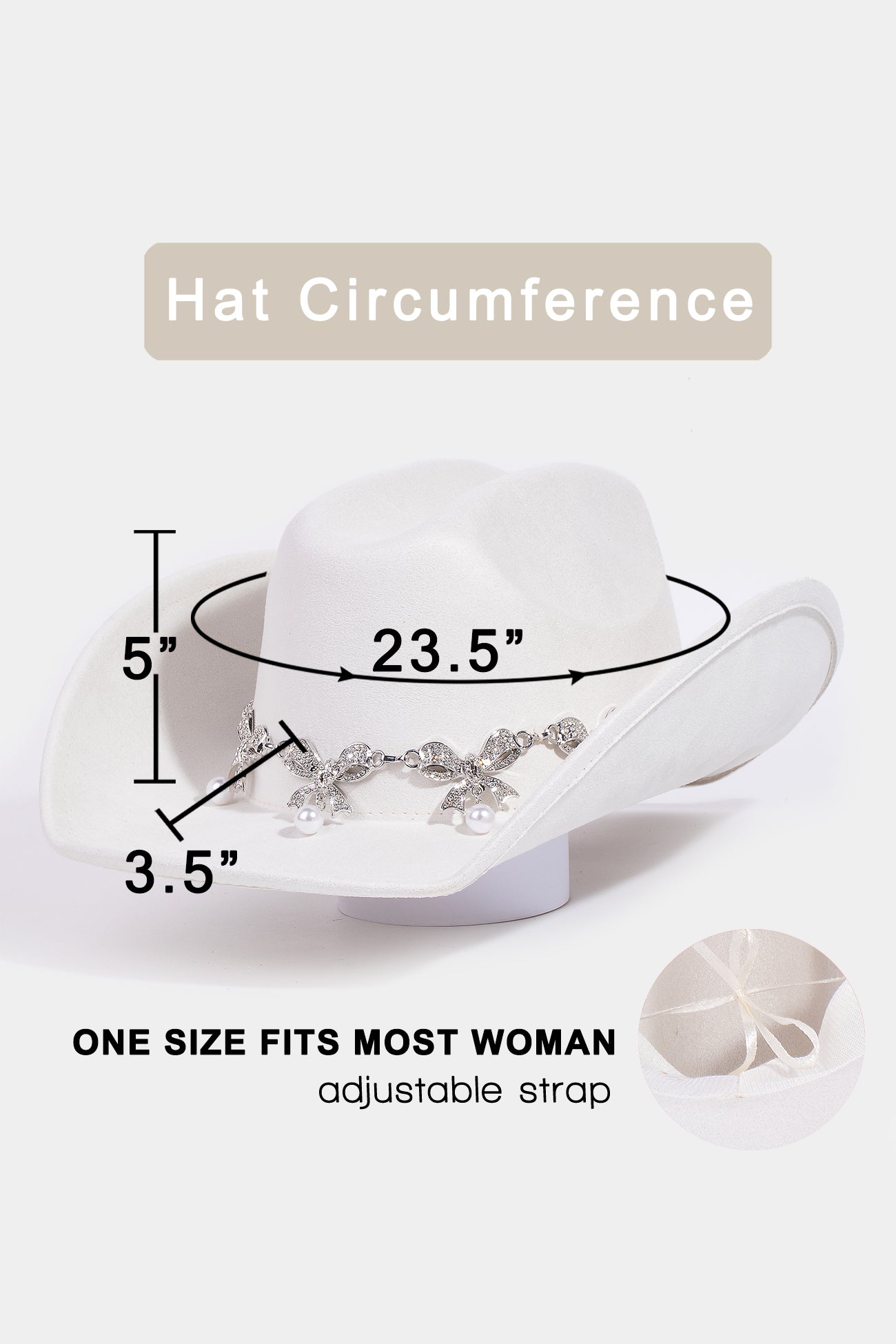 Pave Ribbon Bow And Pearl Charms Western Cowboy Hat