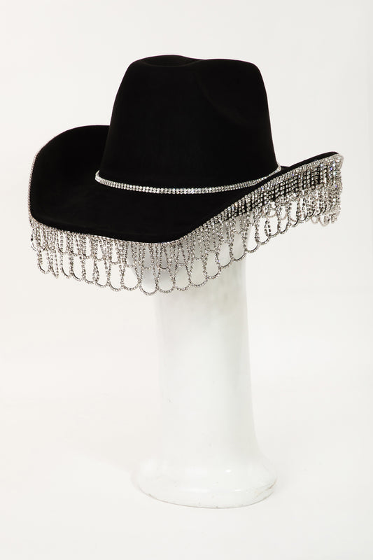 Intricate Rhinestone Curtain Fringe Western Cowboy Hat