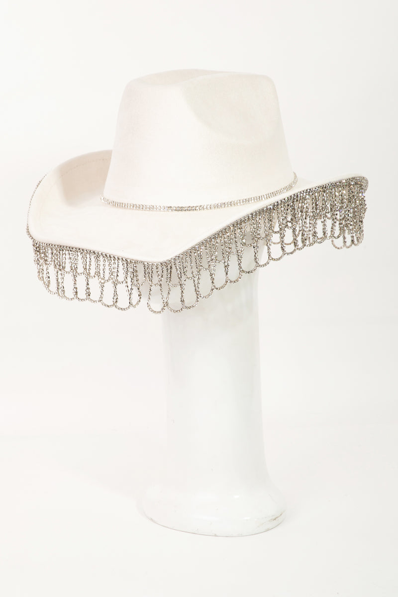 Intricate Rhinestone Curtain Fringe Western Cowboy Hat