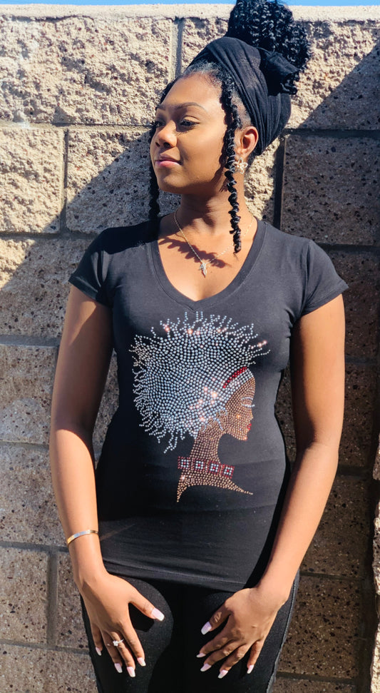 Wild Afro Lady Rhinestone Bling T-Shirt – Brown Skin Beauty